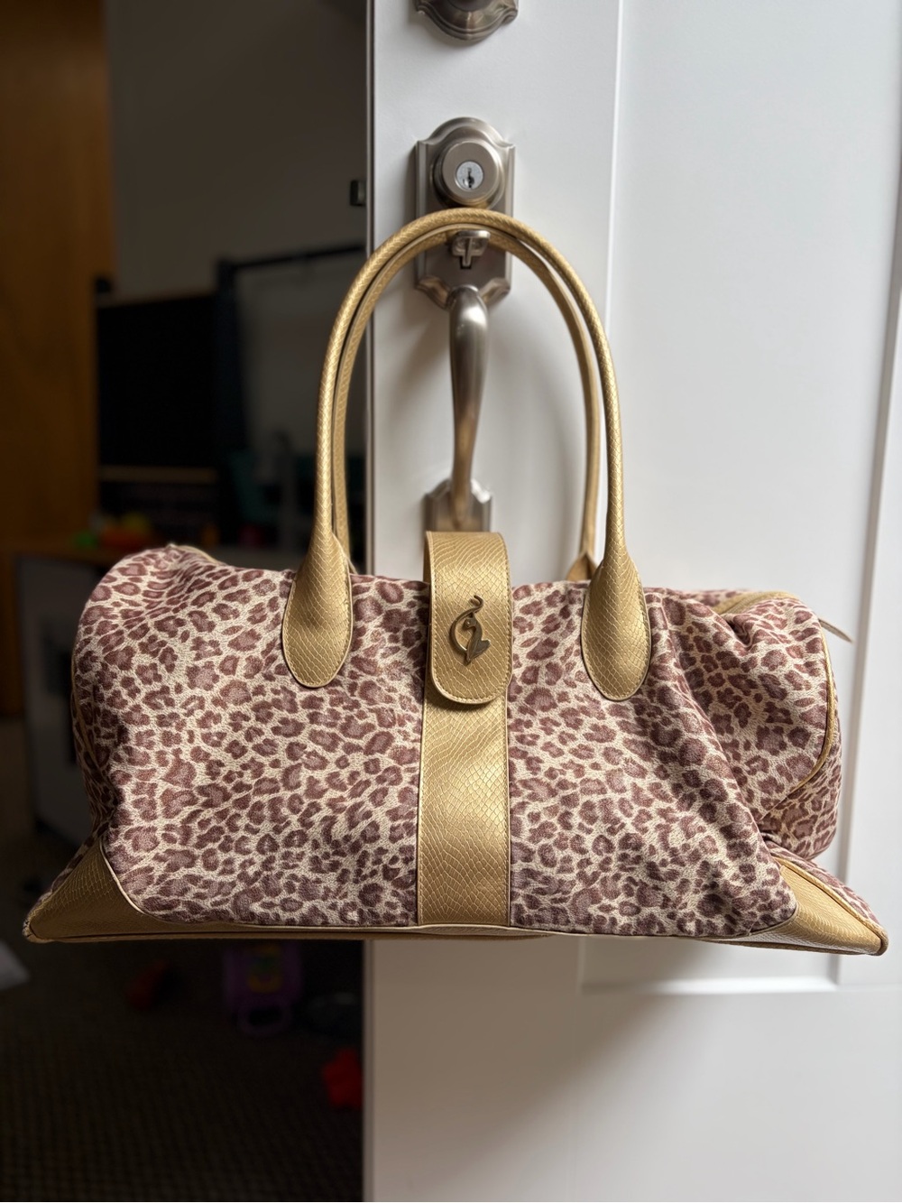 Baby Phat Overnight Duffel Bag Leopard Print with Gold Trim